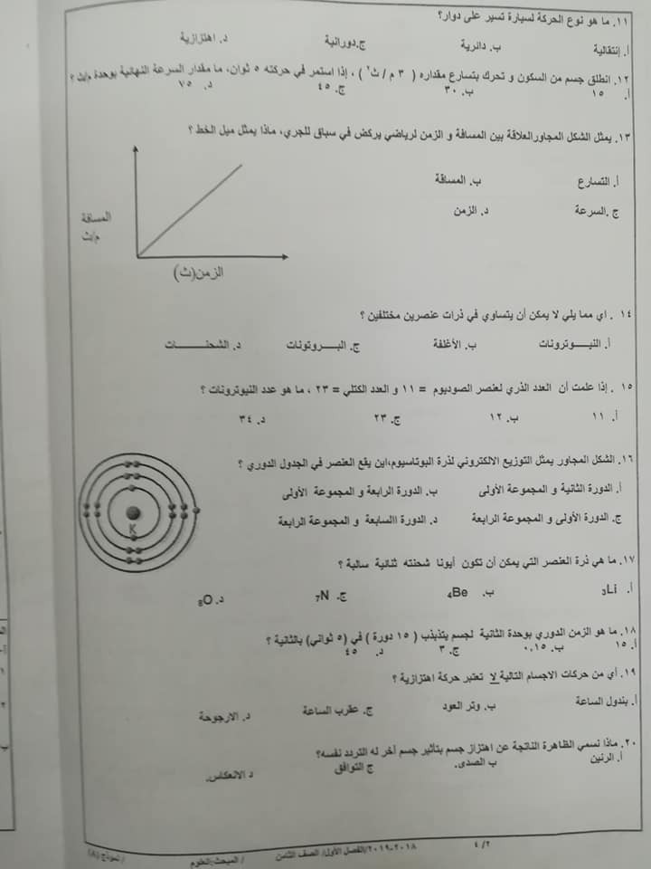 MjIzMTkx24 بالصور نموذج A وكالة امتحان العلوم النهائي للصف الثامن الفصل الاول 2018